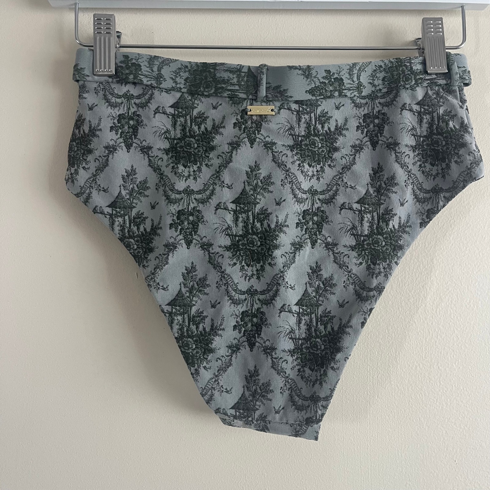 Amaio Swim Fleur High Waist Bikini Bottom Grey Toile Belted Xs Coquette Baroque — image 3 of 8